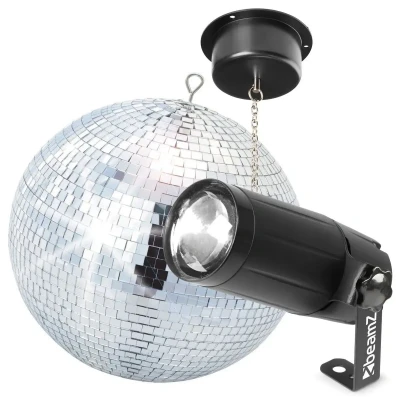 Afbeelding van BeamZ MB30 discobal 30cm met spiegelbal en LED spiegelbol lamp