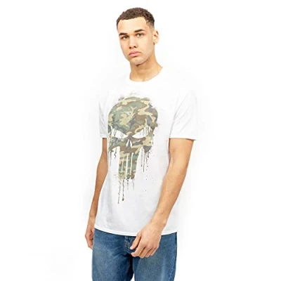Afbeelding van MARVEL Heren Punisher Skull Camo T Shirt, Kleur: wit, M