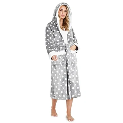 Afbeelding van CityComfort Badjas voor dames, wollige fleece ochtendjas behaaglijke badjas, Grau/Weiß, M