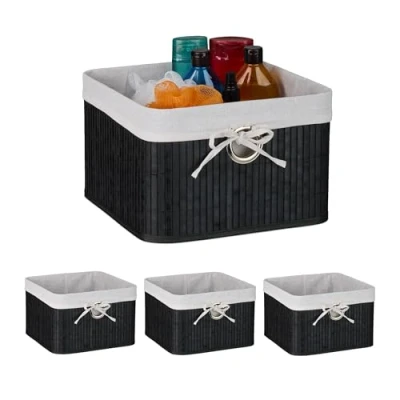 Afbeelding van opbergmand bamboe set van 4 20 x 31 cm badkamer zwart