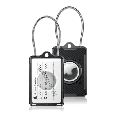 Afbeelding van PROfezzion Bagagelabel met AirTag houder, koffer draadkabel en sleutelhanger voor reizen, koffer, rugzak, bagage (ZWART LT1)