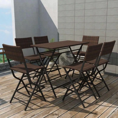 Afbeelding van 7 delige Tuinset inklapbaar staal poly rattan bruin