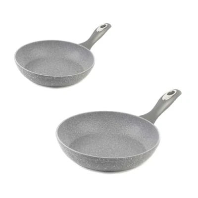Afbeelding van Salter COMBO 6448 20cm &amp; 28cm non stick koekenpanset, gezonder koken met weinig tot geen olie, geschikt voor inductie, duurzaam gesmeed aluminium, marmersteen, grijs