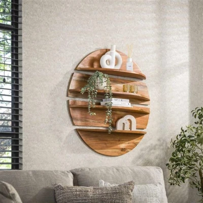 Afbeelding van Hoyz Collection Wandschap Set 4 Rond Massief Margosa Naturel