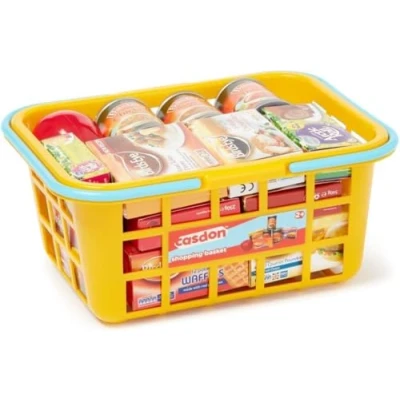 Afbeelding van Casdon 62801 Kleurrijke boodschappenmand voor kinderen vanaf 2 jaar Wordt geleverd met miniatuurversies van populaire merklevensmiddelen