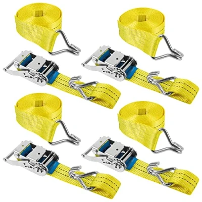 Afbeelding van GADLANE Ratelriem, 4 stuks, 6 m, robuuste klikriemen met haken, capaciteit 2000 kg, verstelbare spanriemen voor aanhangers, bestelwagens, vrachtwagens, auto&#039;s, motorfietsen, bagage (6 kg)