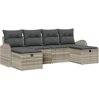Afbeelding van vidaXL 6 delige Tuin Sofa Set met Kussens Licht Grijs Poly Riet