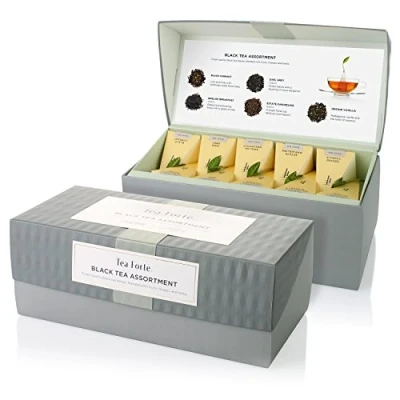 Afbeelding van boîte échantillon d&#039;assortiments de thés noirs par Tea Forte, d&#039;assortiment thés, 20 sachets infuseurs en forme pyramide faits main