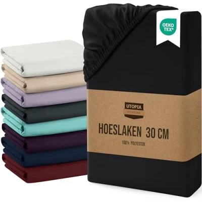 Afbeelding van Utopia Bedding hoeslaken 180 x 200 cm zwart geborsteld polyester microvezel 30 diepe zak