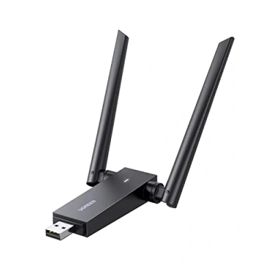 Afbeelding van UGREEN WLAN Stick AC1300 Adapter PC Dualband (5GHz/2.4GHz), WiFi met dubbele 5dBi antennes WPS knop, Plug &amp; Play onder Windows 10/11, ondersteunt Windows, MacOS
