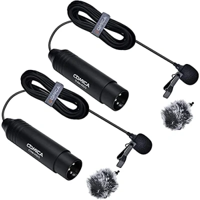 Afbeelding van comica Omnidirectionele lavalier microfoon, CVM V02O reversmicrofoon, ondersteunt 48 V fantoomvoeding, 4,5 m 3 polige XLR microfoon voor Canon/Nikon/Sony/DSLR camera/camcorder/audiomixer, 2 stuks