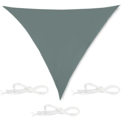 Afbeelding van Relaxdays schawuwdoek driehoek met ringen zonwering zonnezeil schaduwzeil grijs 3 x m