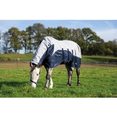 Afbeelding van HKM Vliegendeken Rain Nek en Buikflap Blauw/Grijs 125/175
