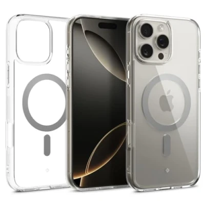 Afbeelding van Caseology Capella Mag voor iPhone 16 Pro Hoesje [Ultra Clear] Magnetische Militair Grade Drop Bescherming Zijkant Grip Patronen Case Cover Clear Gray