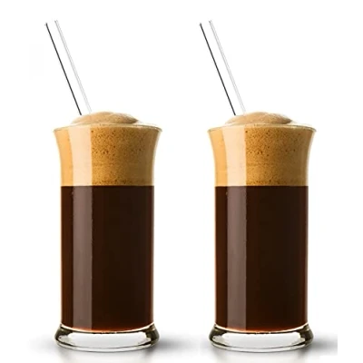 Afbeelding van Topkapi 251.001 4 delige ijskoffieset &quot;Rimini&quot; met 2 ijskoffieglazen + glazen rietjes, voor koffie, milkshake, frappe, cocktails, longdrinks, cacao