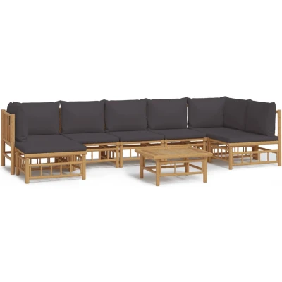 Afbeelding van vidaXL 8 delige Loungeset met kussens bamboe donkergrijs