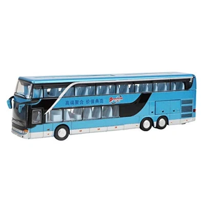 Afbeelding van Legering dubbeldekker bus model speelgoed elektrisch 1:50 terugtrekauto&#039;s bouwvoertuigen mini auto met lichte muziek voor kinderen jongens meisjes ouder dan 6 jaar (blauw)