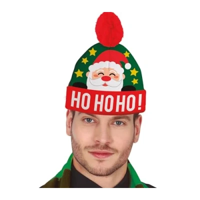 Afbeelding van Fiestas Guirca Groene foute kerstmuts HOHOHO wol effect 1 stuks