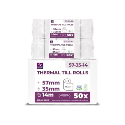 Afbeelding van Ec Cash thermorollen 57 mm x 14 m 12 kassarollen thermopapier bonrollen voor bankcomat en kredietkaartlezers (EC 35 meter 50 rollen)