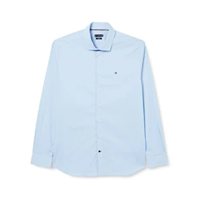 Afbeelding van Tommy Hilfiger heren Slim fit overhemd met logo in de kleur Lichtblauw, maat: 45 Regular