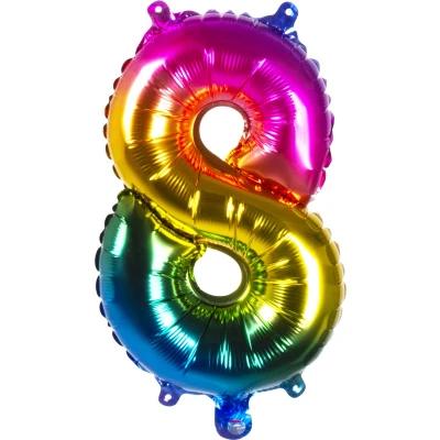 Afbeelding van Boland Folieballon &#039;8&#039; regenboog (36 cm) 8 Multi Cijfer ballon