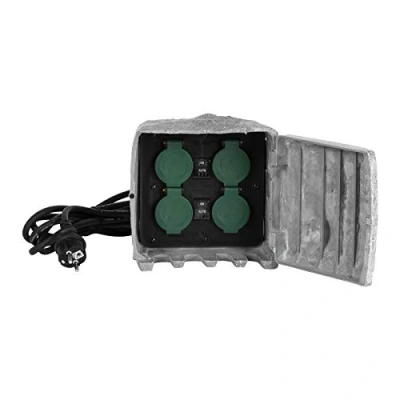 Afbeelding van Grafner Tuinstopcontact in steenlook met schemeringssensor ON/AUTO, 4 stopcontacten, 3680 W/16 A, 3 meter voedingskabel stekker, vierkant, energiezuil, meervoudig stopcontact, buiten, outdoor,