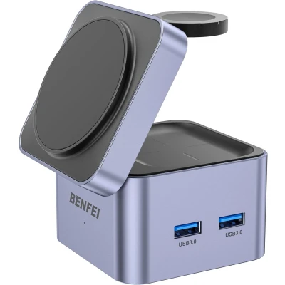Afbeelding van BENFEI 3 in 1 Draadloze Oplader Met USB C Hub Magsafe