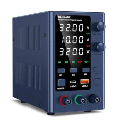 Afbeelding van NANKADF Laboratoriumvoeding, 0 30 V0 10 A DC geregelde voeding met gegevensopslag, variabele schakelende voeding, zeer nauwkeurige led display, laboratoriumvoeding 5 V/3,6 USB poort