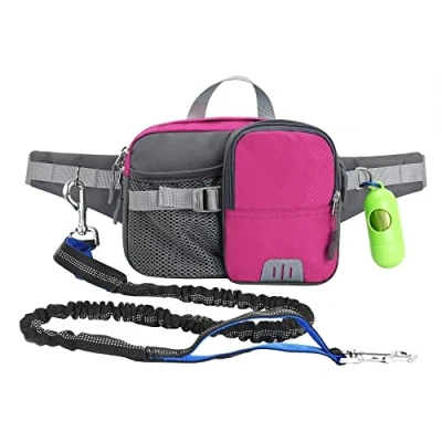 Afbeelding van DONGKER Hondenjogginglijn, grote capaciteit handsfree joggen hondenriem, hondenriem met reflecterende naden en poepzakdispenser voor joggen, fietsen, hardlopen, wandelen
