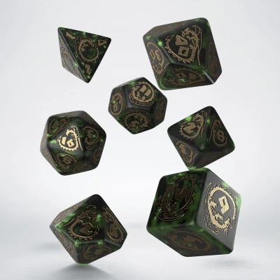 Afbeelding van Polydice Set Q Workshop Dragons Bottle Green Gold
