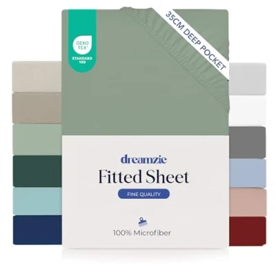 Afbeelding van Dreamzie hoeslaken 90x190 Kap 35 cm voor dik matras 100% microvezel Lichtgroen, gecertificeerd chemicaliënvrij (Oeko TEX), met volledig elastiek