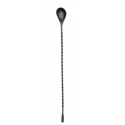 Afbeelding van HENDI Barlepel, BarUp, gedraaid, met druppel uiteinde, voor het mixen van cocktails, cocktaillepel, menglepel bartenders, poedercoating, 5ml, 35x15x(L)380mm, roestvast staal, zwart