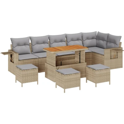 Afbeelding van vidaXL 10 Delige Tuin Sofa Set met Kussens Beige Poly Rattan Acacia