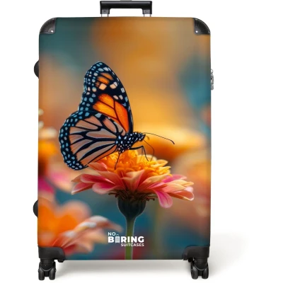 Afbeelding van NoBoringSuitcases.com® Koffer groot Reiskoffer lichtgewicht Vlinder op roze bloem Rolkoffer met 4 wielen Grote trolley XL 98 liter bagage