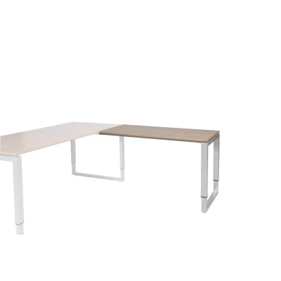 Afbeelding van Domino Plus aanbouwtafel, hoogte instelbaar (62 85cm) met 120x60cm &#039;zwevend&#039; havana/ kersen licht 25mm blad en aluminium (RAL9006) O poot frame