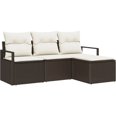 Afbeelding van vidaXL 4 Stukken Tuin Sofa Set met Kussens Bruin Poly Rattan