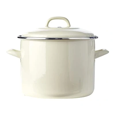 Afbeelding van BK Indigo Nederlandse geëmailleerde kookpan met deksel, 24cm/8,7 liter, inductie, ovenbestendig, vaatwasmachinebestendig, crème