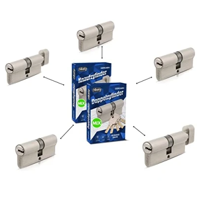 Afbeelding van GERCAR Pro Cilinderslot, mix, 5 delig, gelijksluitend, naar wens combineerbaar van profielcilinders of knopcilinders, 60, 70, 80, 90 mm inclusief 25 sleutels. Hoofdsleutelsysteem, vrij configureren