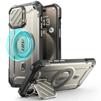 Afbeelding van SUPCASE Hoesje iPhone 15 Pro Max 6,7&quot; (2023) met Camerabescherming [MagSafe Compatibel] [UB Mag XT] Volledig Robuust, Schokbestendig Standaard Ingebouwde (Grijs)