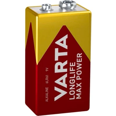 Afbeelding van Varta 4722 Longlife Max Power 9V Block batterij 6LR61 (verpakt per stuk) Alkaline E Batterijenideaal voor brandmelder rookmelder stemapparaat, rood