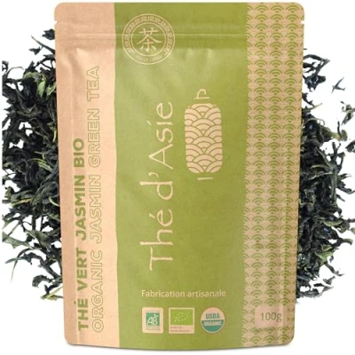 Afbeelding van Khla Biologische groene thee jasmijn losse zak 100 g Jasmine Tea Bloemen &amp; Aromatisch Rijk aan antioxidanten Slaap, spijsvertering Aziatische Oorsprong China Kruidenthee