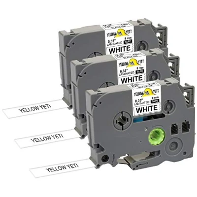 Afbeelding van Yellow Yeti 3 stuks TZe 221 TZ Zwart op Wit 9mm x 8m Gelamineerde Tape Cassettes Compatibel met Brother P Touch PT 1000 H100 D210VP D400 D600VP P700 P750W CUBE