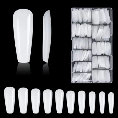 Afbeelding van Nageltips, 500 stuks valse nagels, acryl, kunstnageltips met opbergkoffer voor nagelstudio&#039;s en doe het zelf nail art thuis, 10 maten (wit)