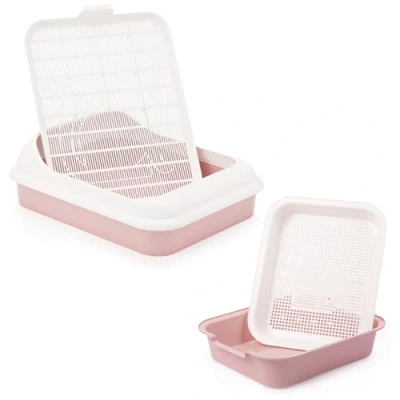Afbeelding van 4BIG.fun Set kattenbak met reinigingszeef en eerste schaaltoilet voor kittens kattenbaby&#039;s, konijnen kattenbak, reinigingszeef, roze