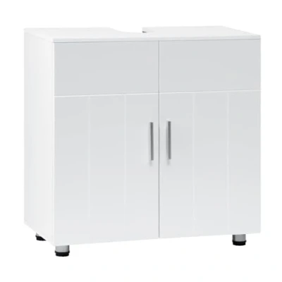 Afbeelding van Eugad Wastafelkast, onderkast, badkamerkast, 2 deuren, verstelbare scheidingswand, metalen scharnieren, landelijke stijl, wit, 60 x 30 cm