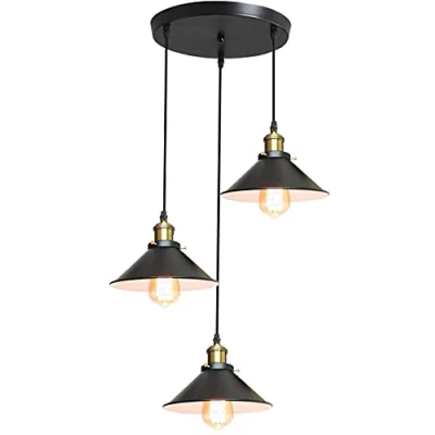 Afbeelding van iDEGU Hanglamp, industriële kroonluchter, plafondlamp, design, Edison, metaal, hanglamp met 3 lampen (220 mm, zwart + wit cirkel)