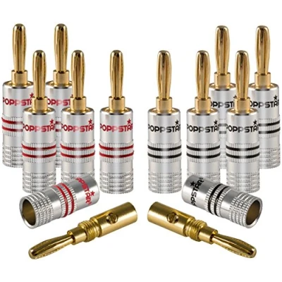Afbeelding van Poppstar 12x High End Bananenstekker, voor Luidsprekerkabel (tot 6 mm²), Speakers, Luidspreker, AV Receiver, 24k Vergulde Contacten (6x zwart, 6x rood)