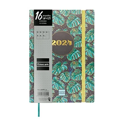 Afbeelding van Finocam Agenda Dotted 16 maanden 2023 2024 horizontale weekweergave september december (16 maanden) Monstera internationaal