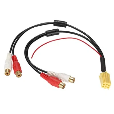 Afbeelding van Qiilu ISO Adapter Connector Kabel, Mini 6 Pin Aux Line Out 4 Chinch Kabel RCA Plug voor Seat