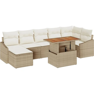 Afbeelding van vidaXL 8 delige tuinset met kussens Beige Poly Riet Acacia